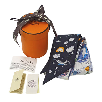 HERMES エルメス SUR MON NUAGE 私の雲 スカーフ ツイリー ブラック シルク レディース 【中古】