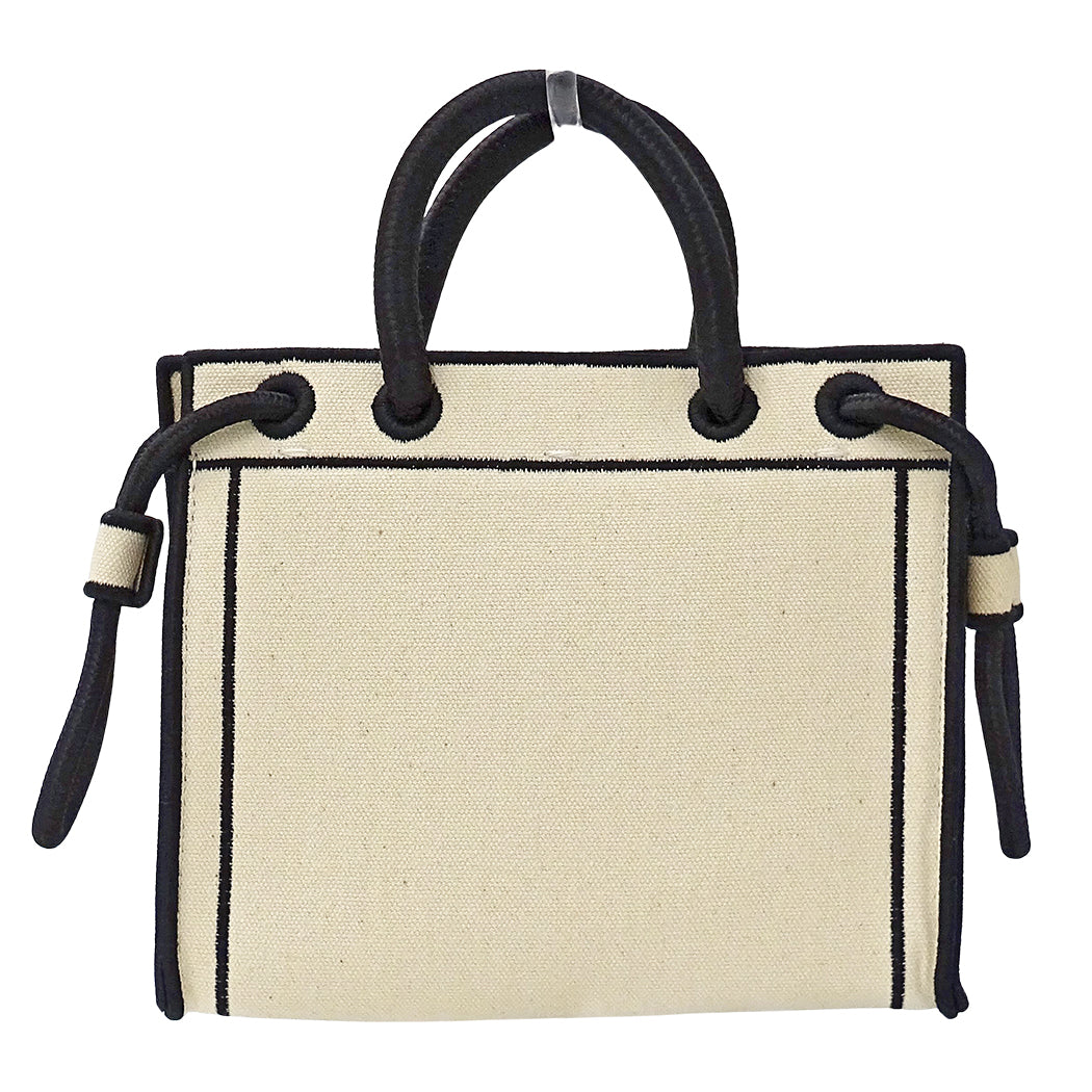 FENDI フェンディ ローマ ショッパー トート ミニ 2wayバッグ ホワイト ブラック 8BH380 キャンバス レディース 【中古】