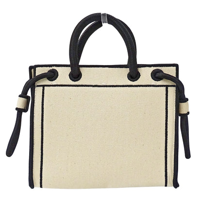 FENDI フェンディ ローマ ショッパー トート ミニ 2wayバッグ ホワイト ブラック 8BH380 キャンバス レディース 【中古】