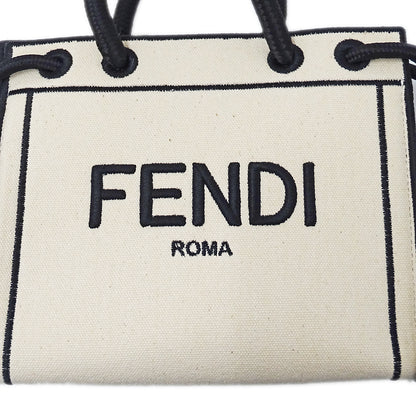 FENDI フェンディ ローマ ショッパー トート ミニ 2wayバッグ ホワイト ブラック 8BH380 キャンバス レディース 【中古】