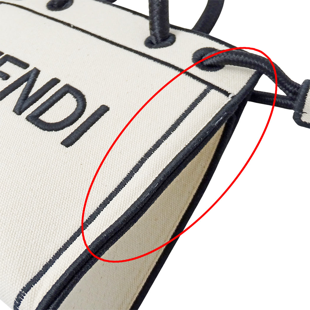 FENDI フェンディ ローマ ショッパー トート ミニ 2wayバッグ ホワイト ブラック 8BH380 キャンバス レディース 【中古】